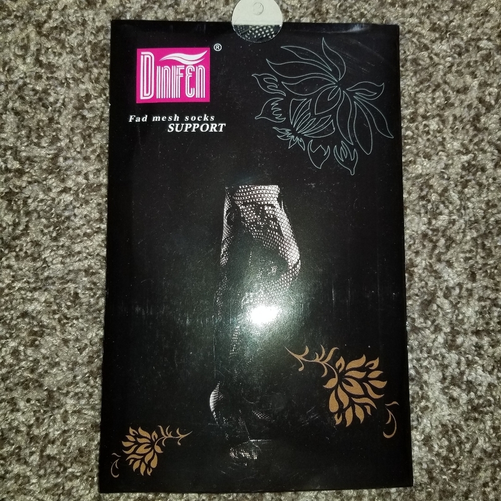 Dinifen Fad Mesh Thigh High Stockings